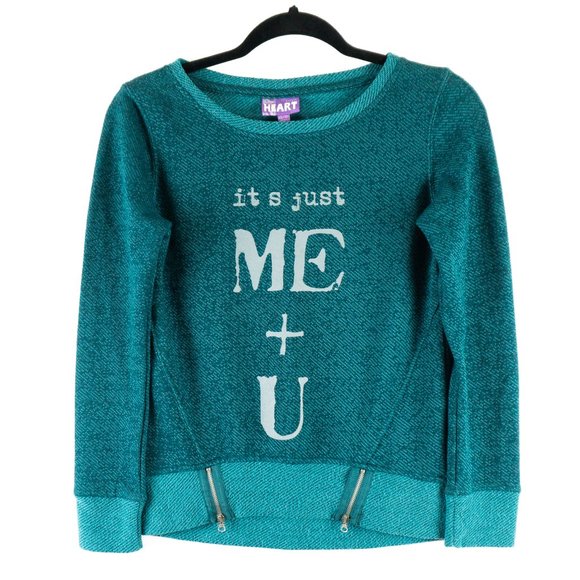 Purple Heart “Me + U” Teal Graphic Sweater - XS - Picture 1 of 4
